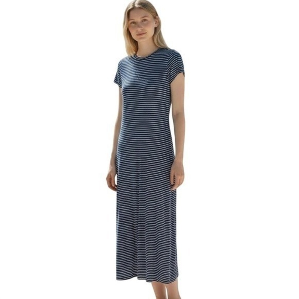 Coolibar Womens Dress Maxi Sz XS Navy Striped UPF 50 Protection Cruise Vacation‎